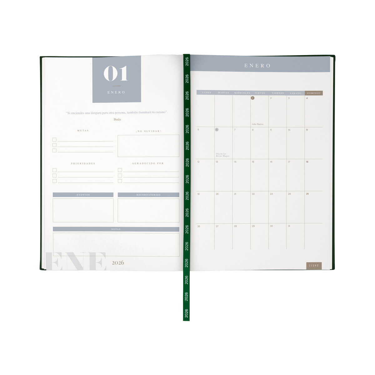 ZEGNO AGENDA DIARIA CLÁSICA 2026 VERDE ZEGNO 2